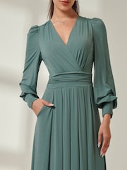 Jolie Moi Green Jersey Long Sleeve Maxi Dress - Image 3 of 6