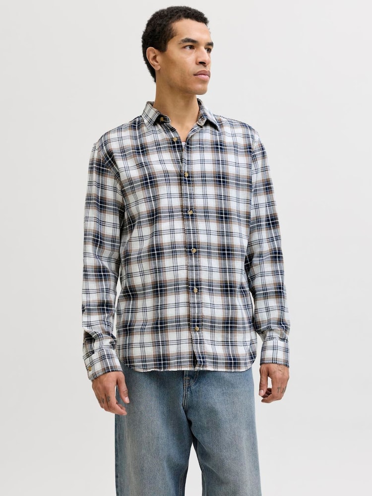 JACK & JONES White Checked Long Sleeve Shirt - Image 1 of 6