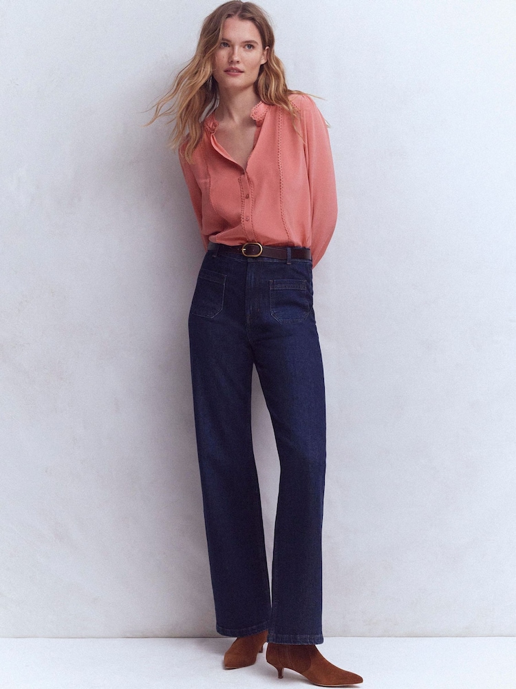 Boden Pink Rhea Trim Detail Silk Top - Image 1 of 5