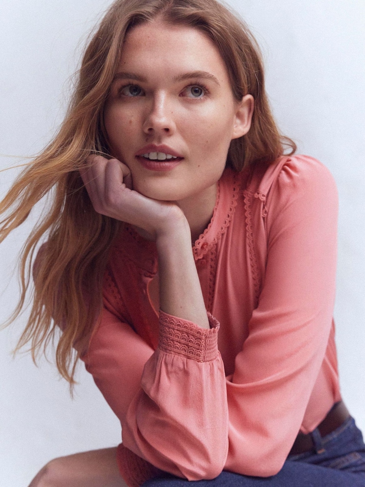 Boden Pink Rhea Trim Detail Silk Top - Image 2 of 5