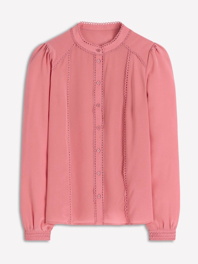 Boden Pink Rhea Trim Detail Silk Top - Image 5 of 5
