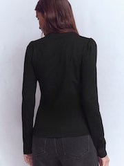 Boden Black Supersoft Open Neck Henley T-Shirt - Image 3 of 6