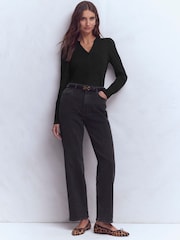 Boden Black Supersoft Open Neck Henley T-Shirt - Image 4 of 6