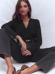 Boden Black Supersoft Open Neck Henley T-Shirt - Image 5 of 6