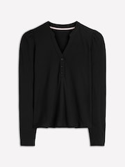 Boden Black Supersoft Open Neck Henley T-Shirt - Image 6 of 6