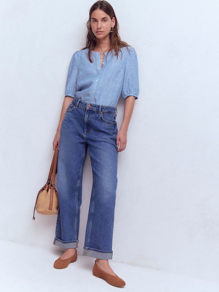 Boden Blue Leah Short Sleeve Linen Blouse - Image 1 of 5 Boden Blue Leah Short Sleeve Linen Blouse - Image 1 of 5