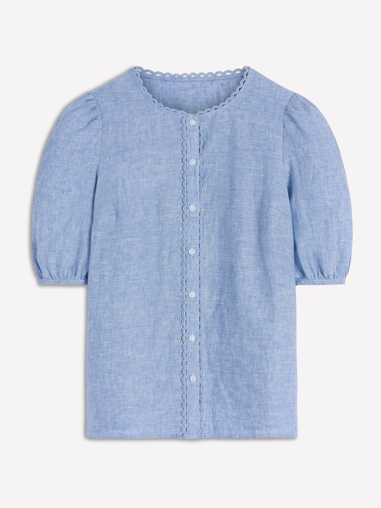 Boden Blue Leah Short Sleeve Linen Blouse - Image 5 of 5 Boden Blue Leah Short Sleeve Linen Blouse - Image 5 of 5