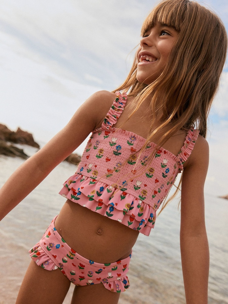 Boden Pink Peplum Smocked Bikini - Image 1 of 4