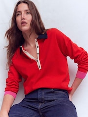 Boden Red Lara Cotton Henley Jumper - Image 1 of 6