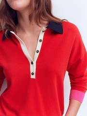 Boden Red Lara Cotton Henley Jumper - Image 2 of 6