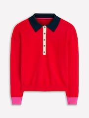 Boden Red Lara Cotton Henley Jumper - Image 5 of 6