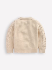 Boden Cream Collared Cable Zip-Up Cardigan - Image 5 of 6