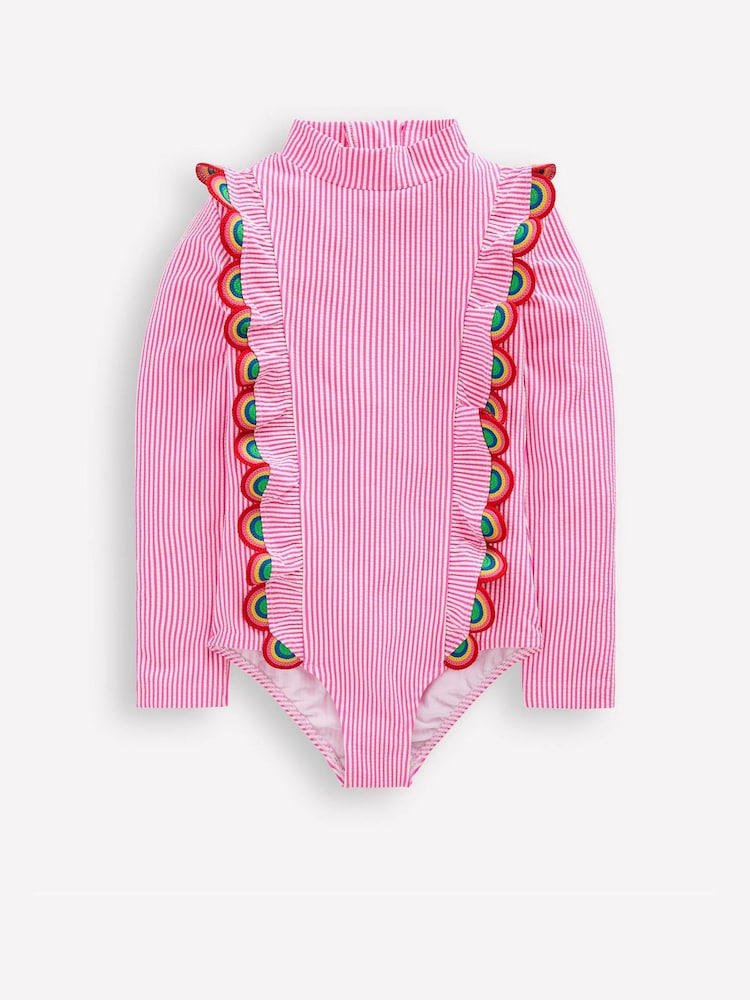 Boden Pink Long Sleeve Frill Swimsuit - Image 2 of 3