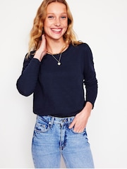 Boden Blue Cotton Crew Long Sleeve Top - Image 1 of 6