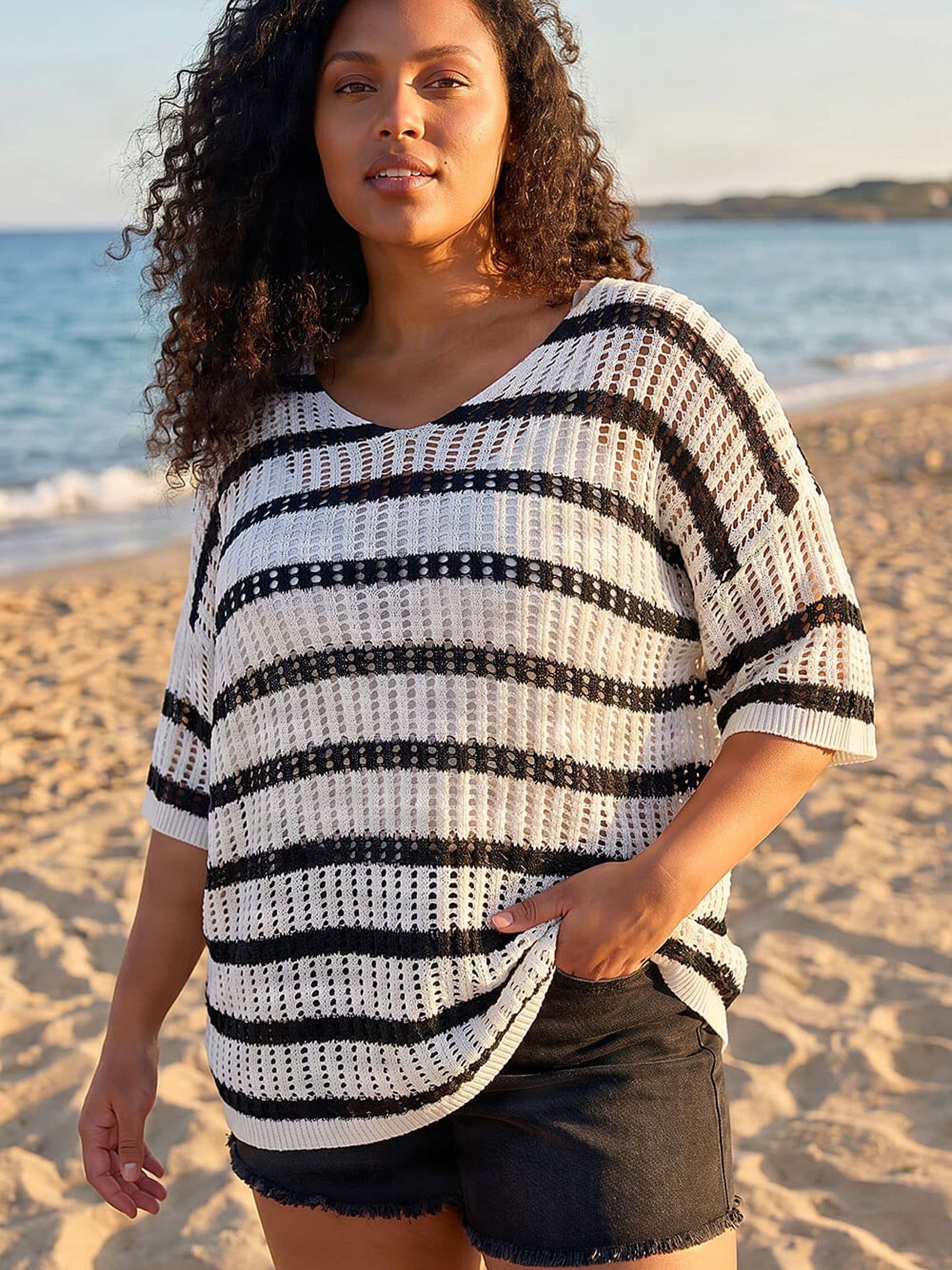 Buy Roman Black Curve Crochet Knitted Top from Next USA