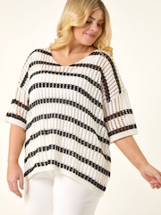 Roman Black Curve Crochet Knitted Top - Image 1 of 5