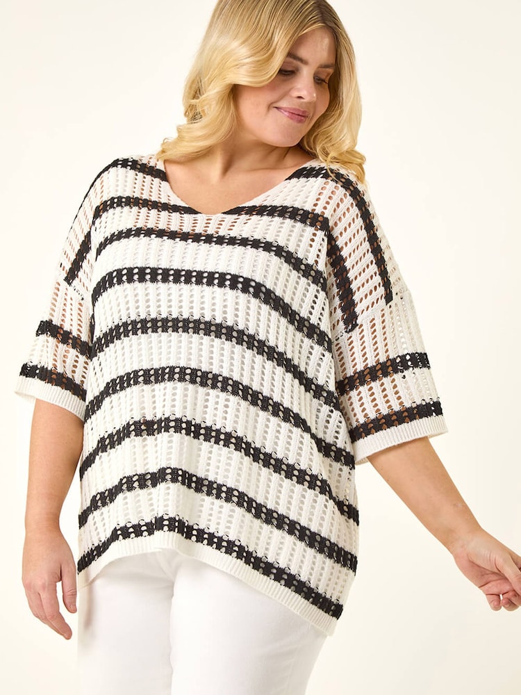 Roman Black Curve Crochet Knitted Top - Image 1 of 5