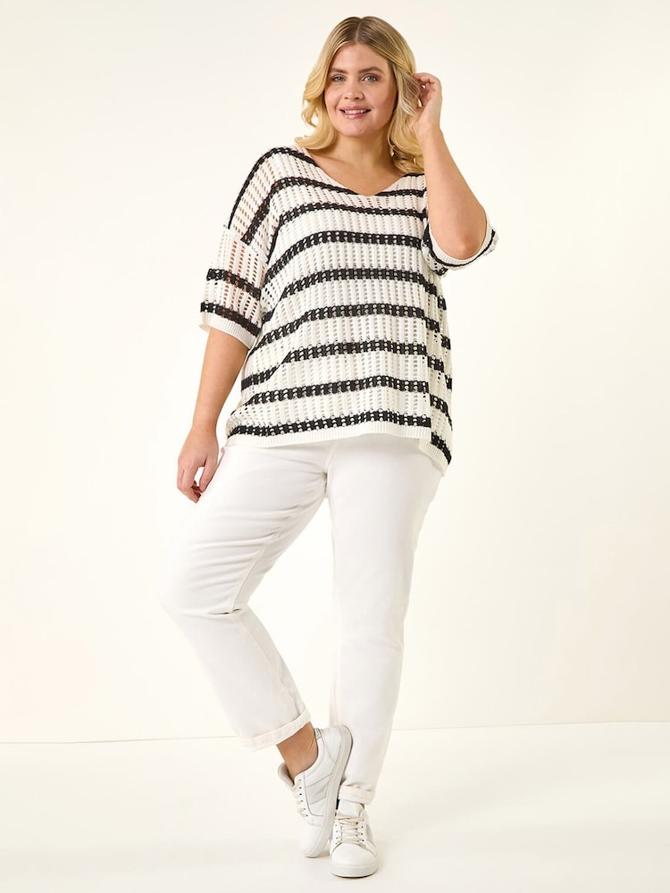 Roman Black Curve Crochet Knitted Top - Image 2 of 5