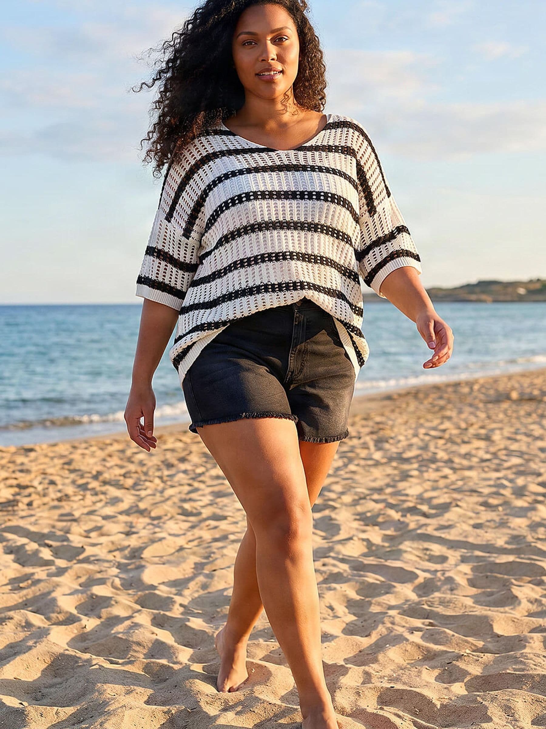 Buy Roman Black Curve Crochet Knitted Top from Next USA