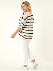 Roman Black Curve Crochet Knitted Top - Image 3 of 5