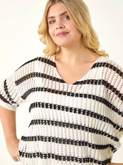 Roman Black Curve Crochet Knitted Top - Image 4 of 5