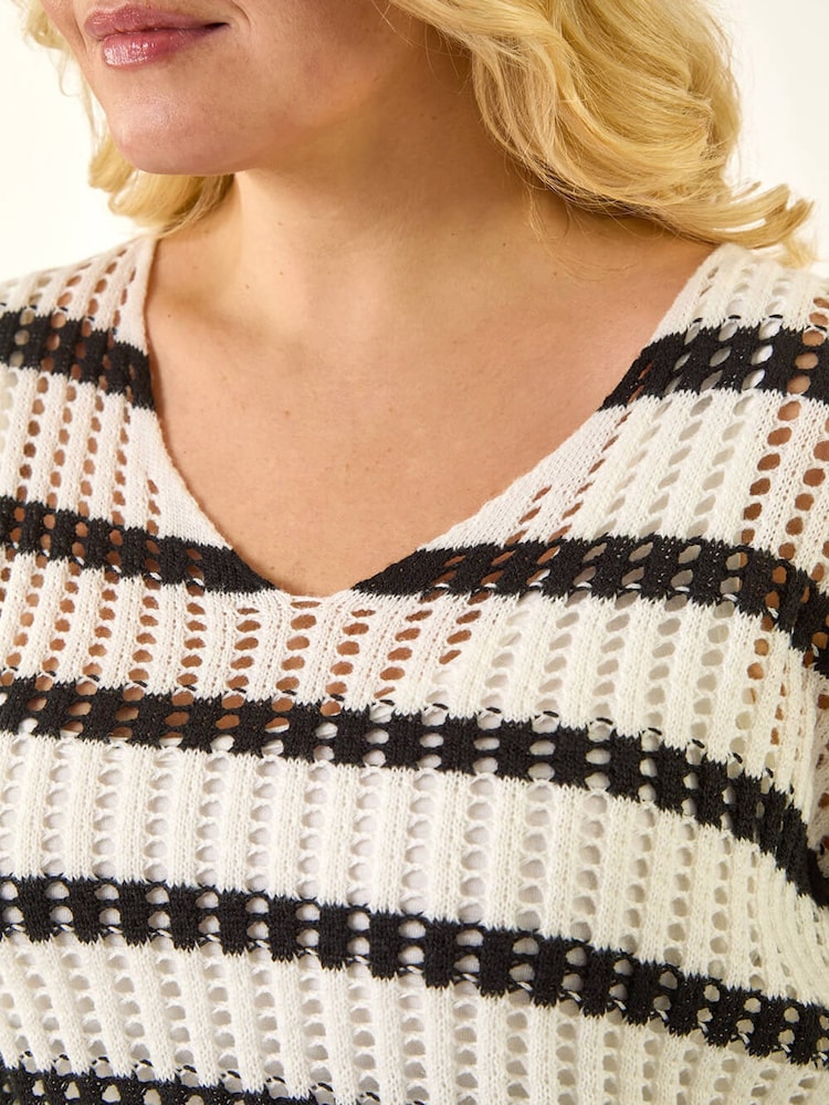 Roman Black Curve Crochet Knitted Top - Image 5 of 5