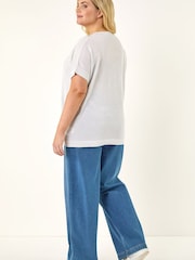 Roman White Curve Shimmer Sparkly Knit Top - Image 3 of 5