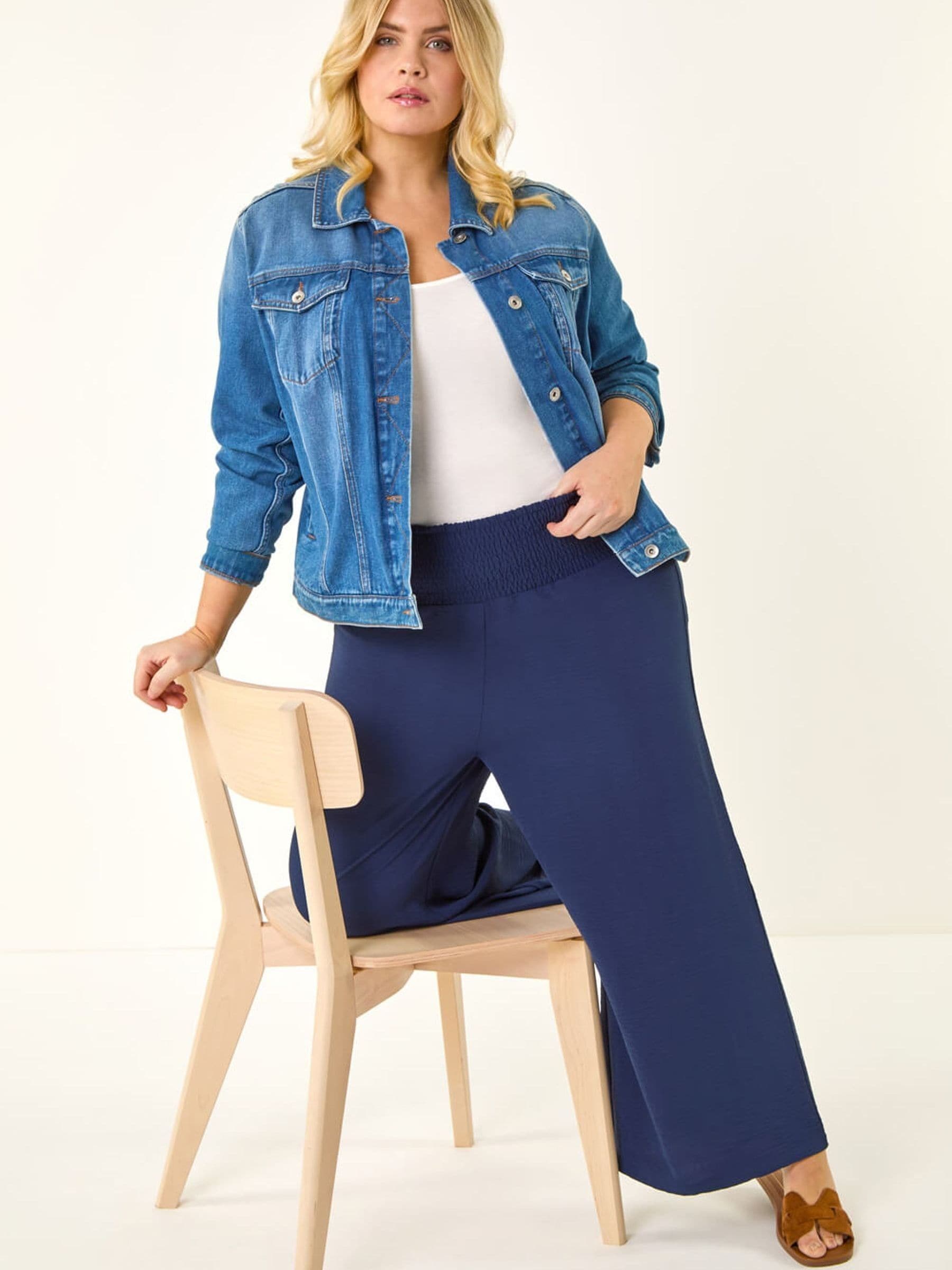 Roman Women's Blue Curve Shirred Wide Leg Trousers - Image 1