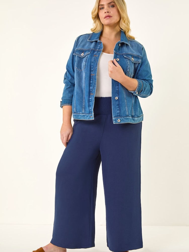 Roman Blue Curve Shirred Wide Leg Trousers - Image 2 of 5
