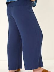 Roman Blue Curve Shirred Wide Leg Trousers - Image 3 of 5