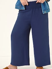 Roman Blue Curve Shirred Wide Leg Trousers - Image 4 of 5