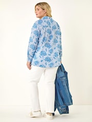 Roman Blue Curve Stripe Floral Print Blouse - Image 3 of 4