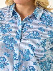 Roman Blue Curve Stripe Floral Print Blouse - Image 4 of 4