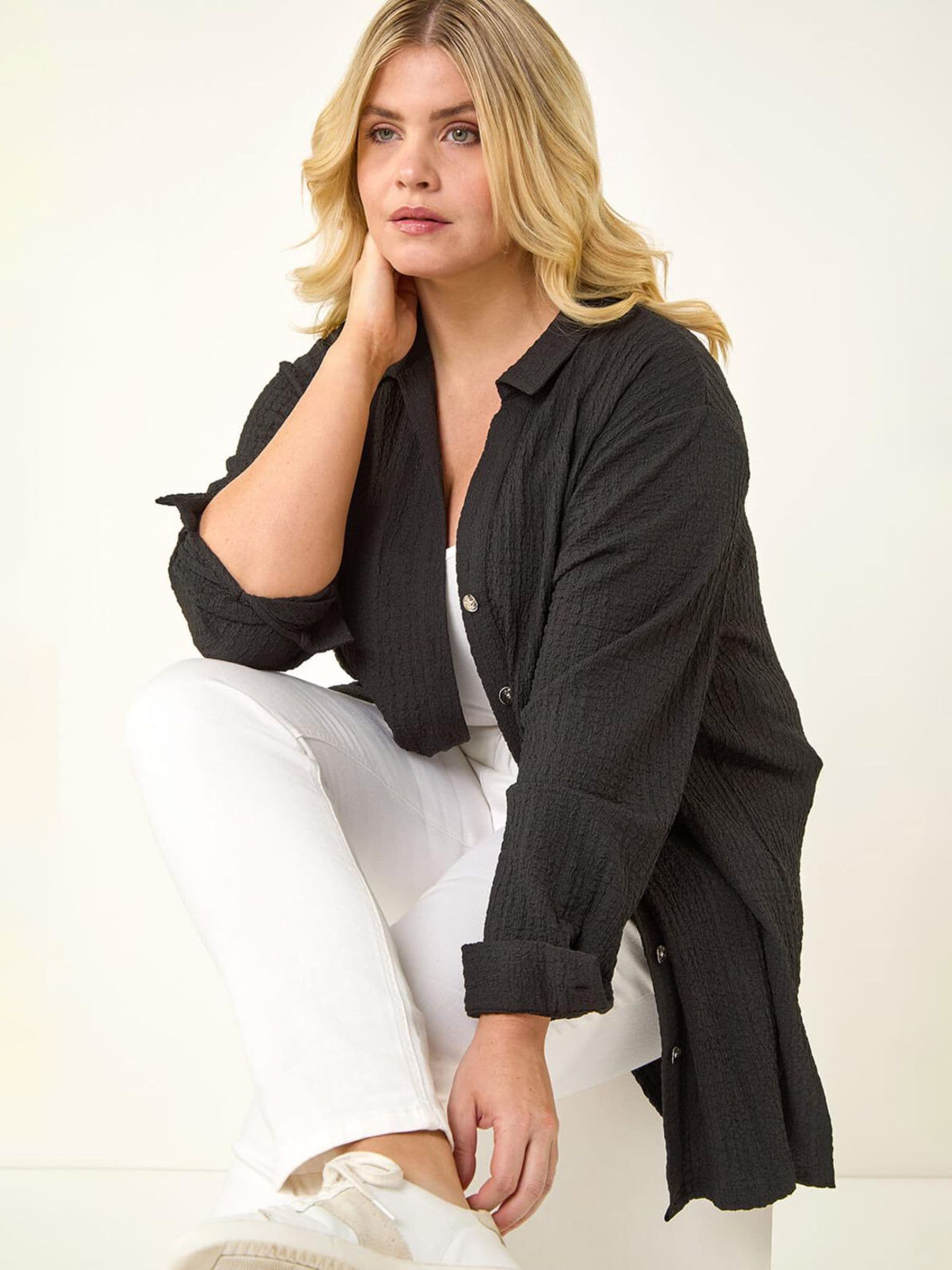 Roman Women's Black Curve Textured Shirt