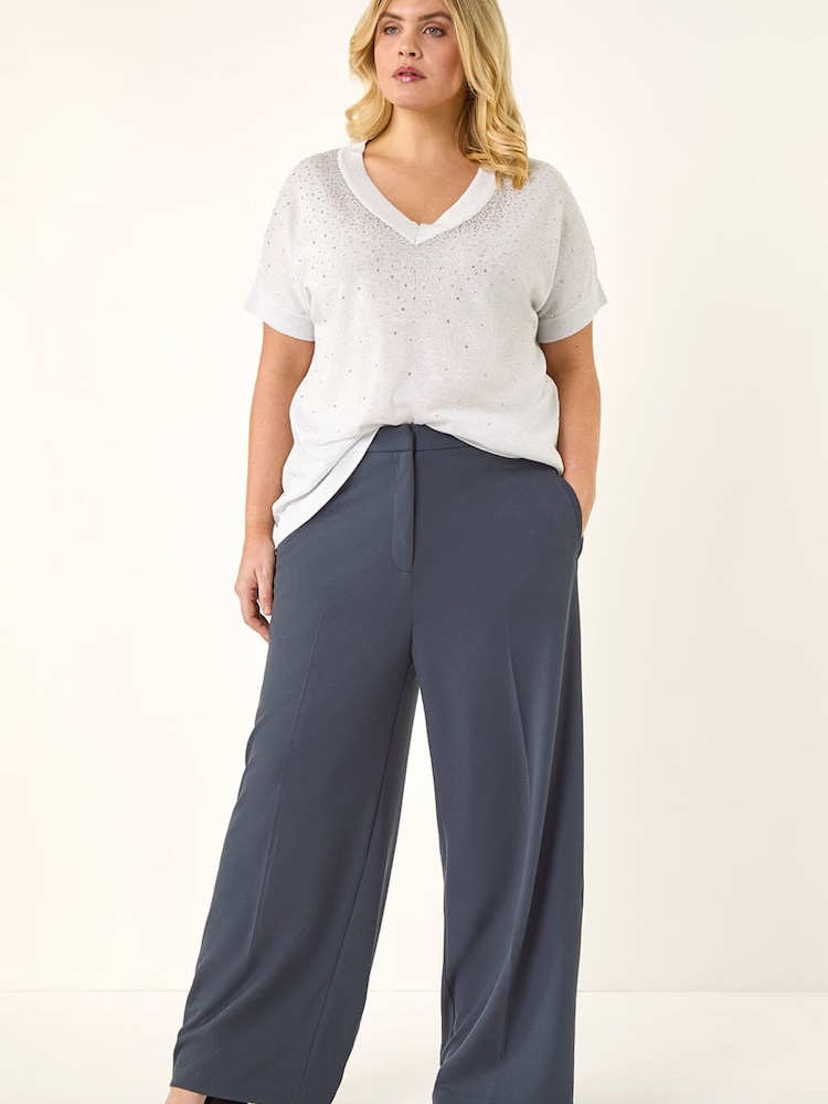 Roman Grey Curve Tailored Wide Leg Stretch Trousers - Image 2 of 5