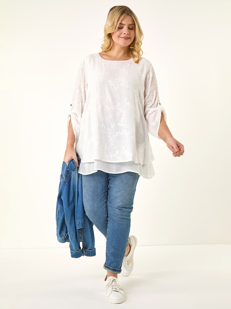 Roman White Curve Embroidered Asymmetric Layer Top - Image 2 of 5