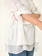 Roman White Curve Embroidered Asymmetric Layer Top - Image 6 of 6