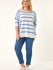 Roman Blue Curve Stripe Knit Jumper - Image 2 of 5