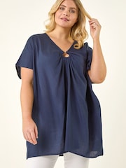 Roman Blue Curve Ring Front Oversized Top - Image 1 of 5