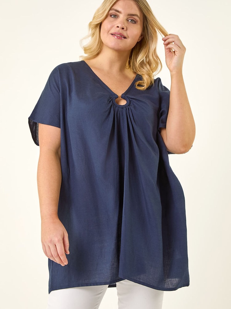 Roman Blue Curve Ring Front Oversized Top - Image 1 of 5