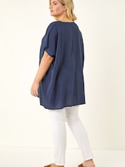 Roman Blue Curve Ring Front Oversized Top - Image 3 of 5