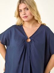 Roman Blue Curve Ring Front Oversized Top - Image 4 of 5