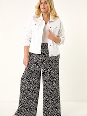 Roman Black Curve Textured Print Wide Leg Trousers - Image 2 of 5