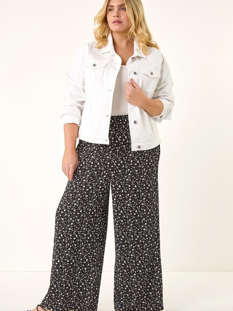 Roman Black Curve Textured Print Wide Leg Trousers - Image 2 of 5