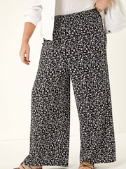 Roman Black Curve Textured Print Wide Leg Trousers - Image 4 of 5