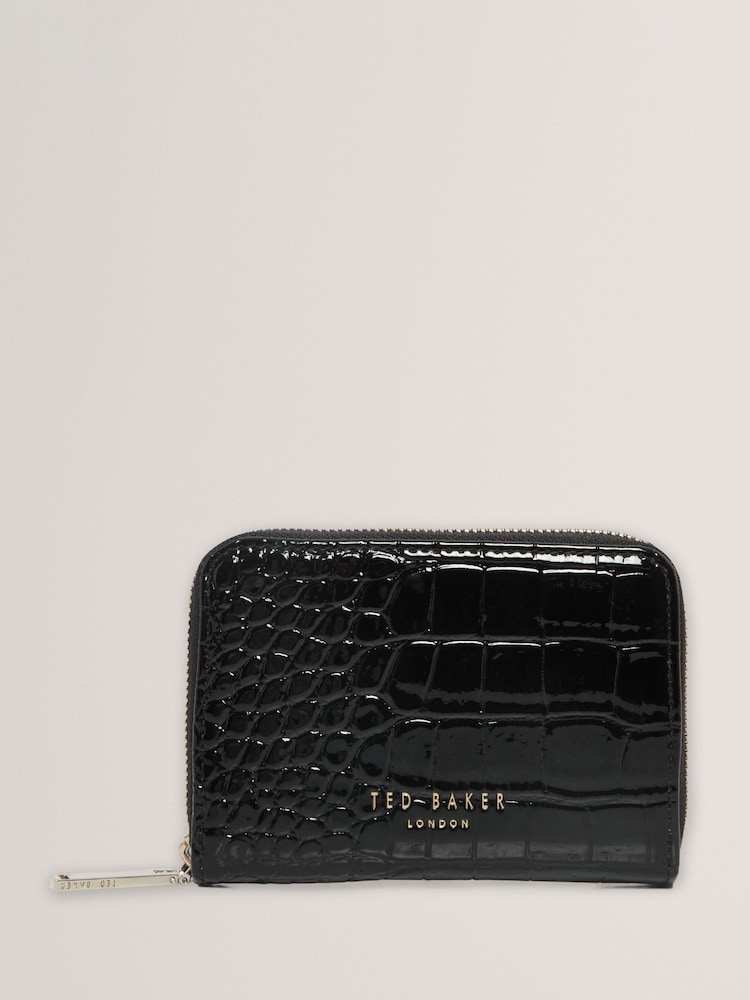Ted Baker Black Varlee Croc Effect Small Zip Around Wallet - Image 1 of 4 Ted Baker Black Varlee Croc Effect Small Zip Around Wallet - Image 1 of 4