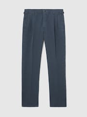 Reiss Airforce Blue Pablo Cotton-Linen Side-Adjuster Tapered Trousers - Image 2 of 6