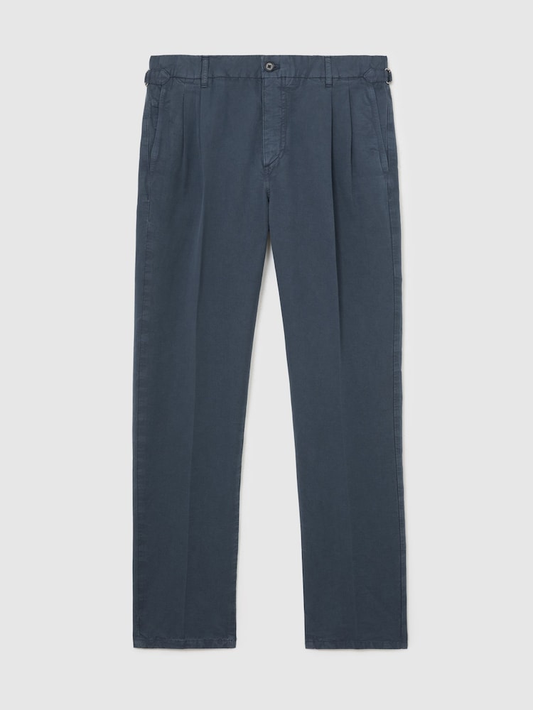 Reiss Airforce Blue Pablo Cotton-Linen Side-Adjuster Tapered Trousers - Image 2 of 6