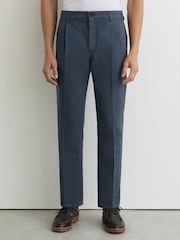 Reiss Airforce Blue Pablo Cotton-Linen Side-Adjuster Tapered Trousers - Image 3 of 6