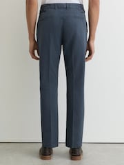 Reiss Airforce Blue Pablo Cotton-Linen Side-Adjuster Tapered Trousers - Image 5 of 6
